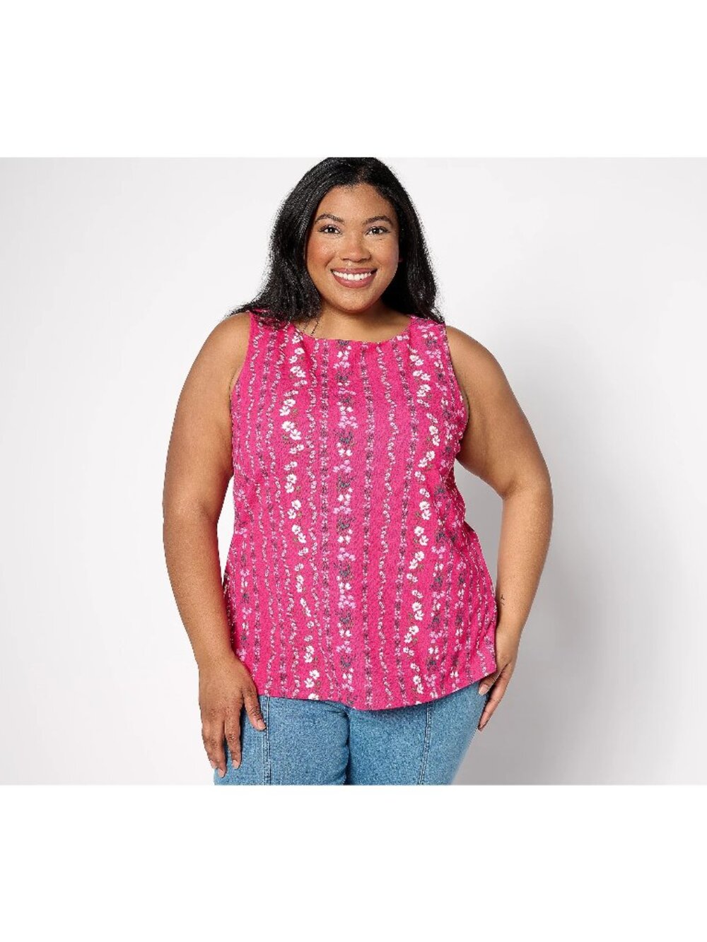 Isaac Mizrahi Live! Top Medium Printed Pebble Knit Sleeveless Boat Neck Pink NEW